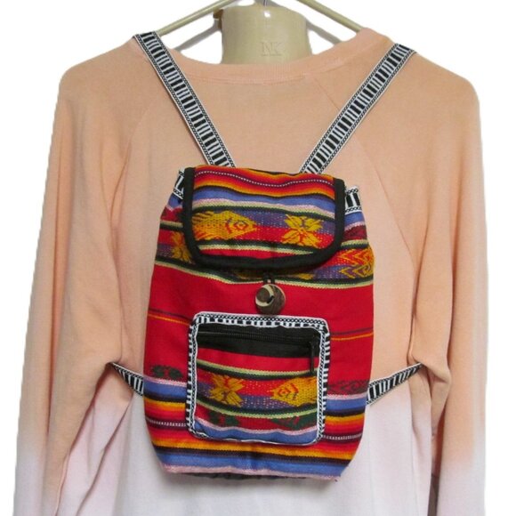 Small Multicolored Striped Lightweight Fabric Backpack - Picture 7 of 9